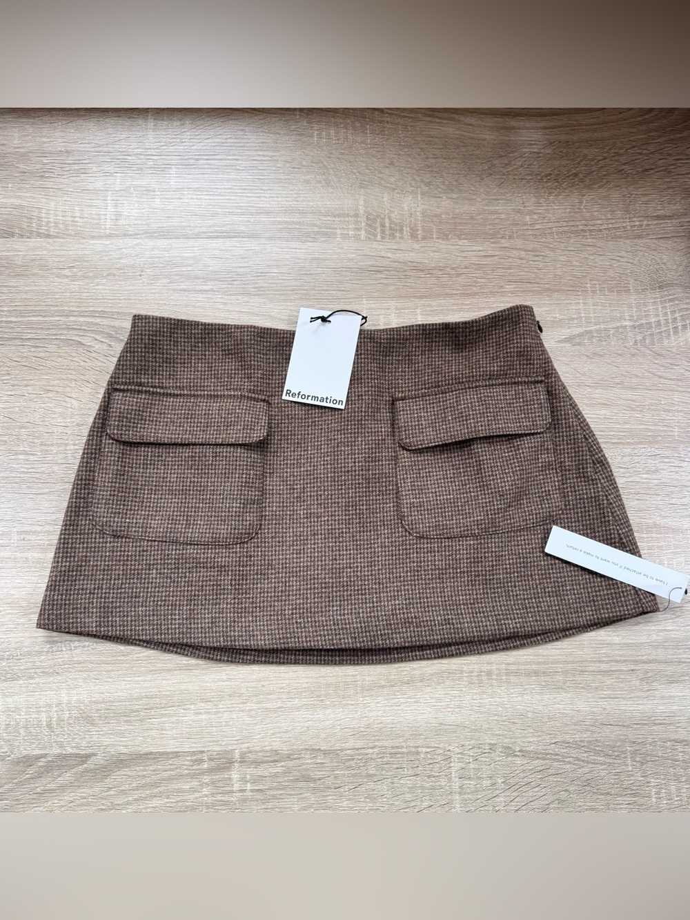 NWT Reformation Calloway Low Rise Skort Brown Check 4
